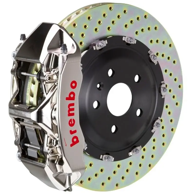 Brembo Gtr 6-Piston Front Brake Kit For 2005–2011 Audi A6 3.2L – 380×34Mm Drilled Two-Piece Rotors, Nickel-Plated 1