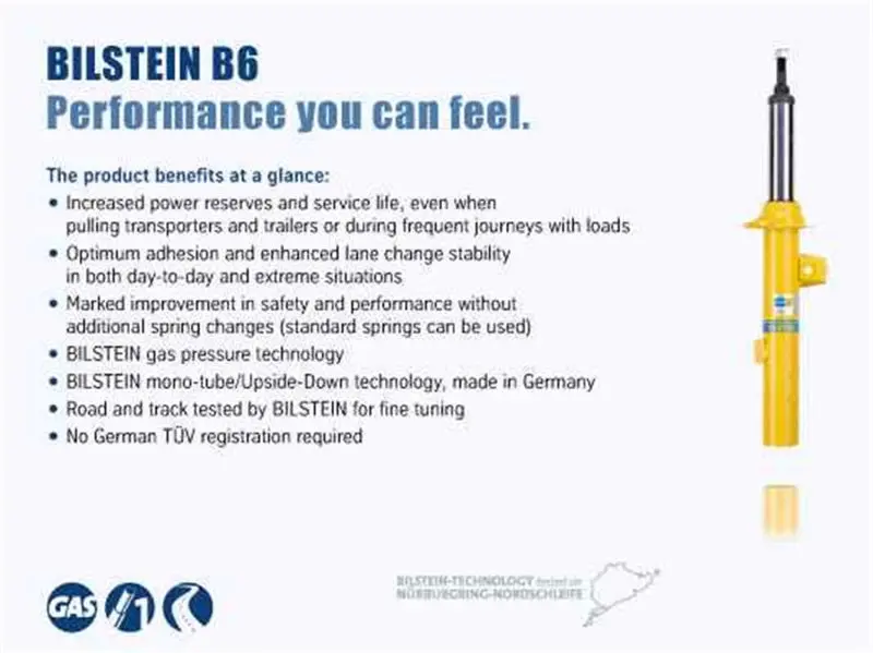 Bilstein B6 Yellow Front Monotube Shock Absorber – 24.02" Extended Length, Fits 2008–2011 Monaco S-Series 1