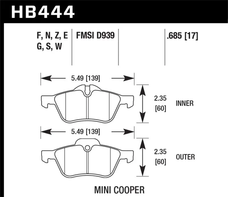 Hawk Hps 5.0 Front Brake Pads For 2006–2008 Mini Cooper Base & S (1.6L) 1