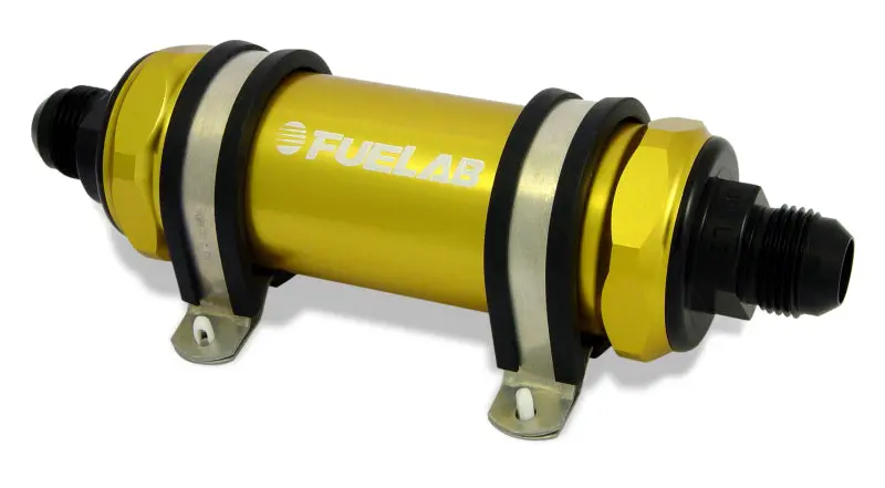 Fuelab 828 Inline Fuel Filter – Gold-Anodized, -6 An Inlet/Outlet, 10-Micron Fabric Element 1